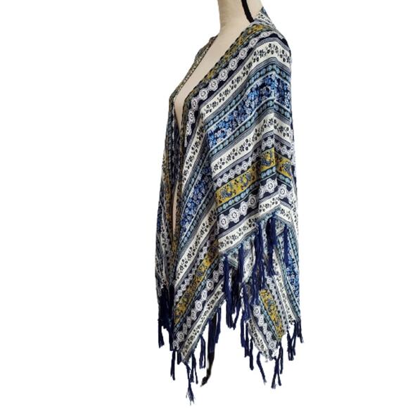 Umgee Bohemian Handkerchief Blue Floral Tassel Cardigan S/M - Picture 3 of 5